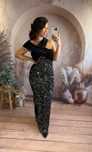 Charger l&#39;image dans la galerie, Robe longue velours et sequin argenté REESE (34 au 40)