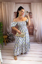 Charger l'image dans la galerie, Robe fleuri bleu col bateau ROBBIE (36 au 40)