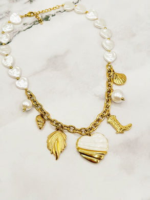 Collier cœur doré/blanc ☀️