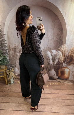 Top en sequin chocolat dos nu STELLA (36 au 40)