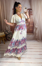 Charger l'image dans la galerie, Robe longue blanche à motif rose et bleu ISILIA (36 au 48 )