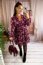 Charger l'image dans la galerie, Robe courte bordeaux à motif fleurs NORA (36 au 48)