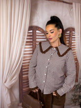 Charger l'image dans la galerie, Chemise vichy col Claudine chocolat ANNE (36 au 48)