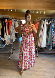 Robe Izïa fleuri fuchsia (reste la taille xxl : 42/44 )