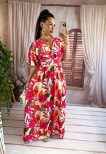 Charger l'image dans la galerie, Robe longue à motif rose/orange/kaki PATRICE (40 au 48)