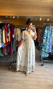 Robe beige motif vert ALENA ☀️( reste taille 48)