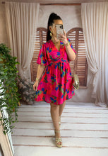 Charger l'image dans la galerie, Robe courte fuchsia fleuri CORAL (36 au 48)