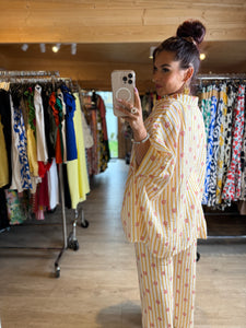 Chemise rayé jaune fleurs gaz de coton ( 36 au 48 )