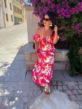 Charger l'image dans la galerie, Robe col bardot fleuri fuchsia PRUNELLE (36 au 40)