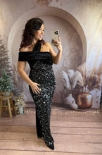 Charger l&#39;image dans la galerie, Robe longue velours et sequin argenté REESE (34 au 40)