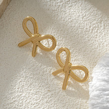 Charger l&#39;image dans la galerie, Clous d&#39;Oreilles Dorés Nœud Couture Chic