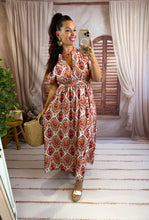 Charger l'image dans la galerie, Robe motif beige, orane, rouge team petite TALI (36 au 48)