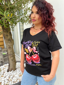 TEE shirt noir cerise noeud ( 36 au 48 )