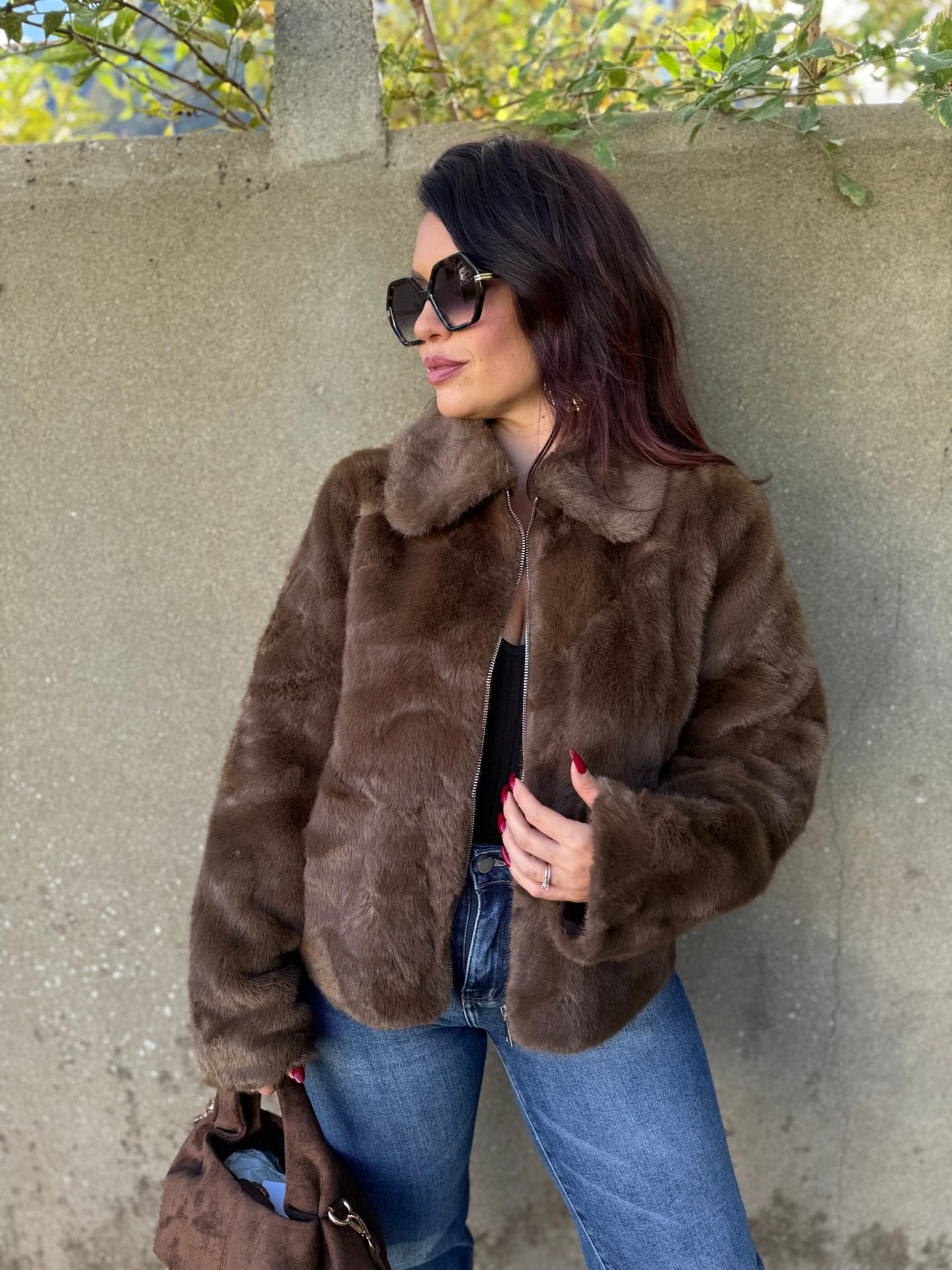 Manteau fourrure synthétique chocolat IRINA (34 au 42)