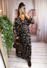 Charger l'image dans la galerie, Robe noir motif fleuri taupe LINDA (40 au 48)