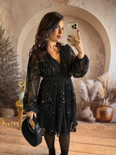 Charger l&#39;image dans la galerie, Robe courte noir fluide sequins VAL (36 au 48)⭐️ ( précommande pour le 5 décembre )