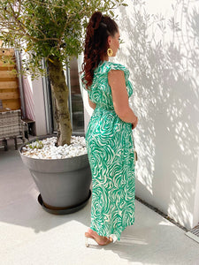 Robe motif vert ESMEE ( 34 au 48 )