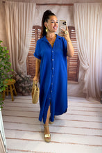 Charger l'image dans la galerie, Robe longue gaz de coton bleu vif JEANNE (34 au 48) New