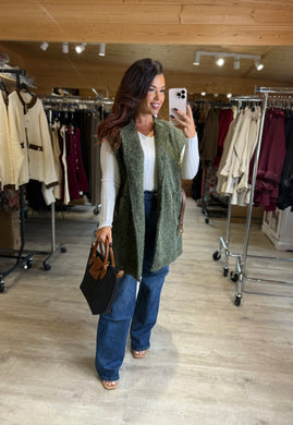 Veste longue sans manches kaki CAROLE (36 au 44)