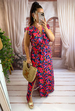 Charger l'image dans la galerie, Robe longue bleu motif fuchsia IZÏA  (38 au 48)