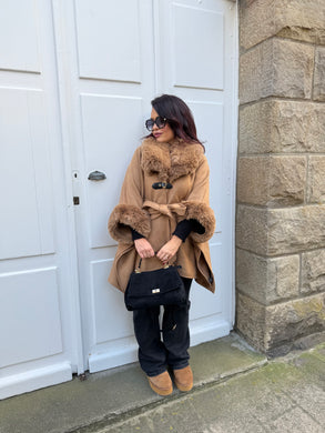 Manteau cape fourrure camel NÉLYA (36 au 46)
