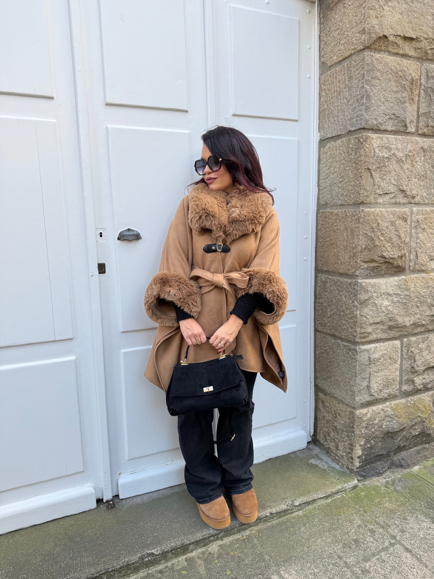 Manteau cape fourrure camel NÉLYA (36 au 46)