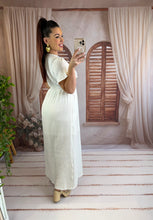 Charger l'image dans la galerie, Robe gaz de coton blanche motif bleu marine OLYMPE (36 au 48 )