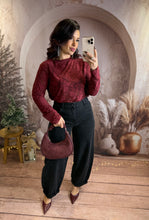 Charger l'image dans la galerie, Top en transparence bordeaux avec motifs velours JAMIE (36 au 48)