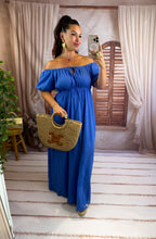 Charger l'image dans la galerie, Robe uni col bardot bleu LUCIA (36 au 44)