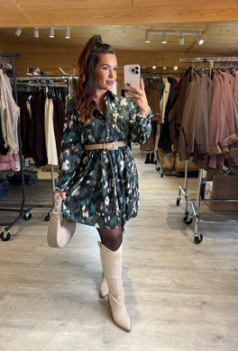 Robe chemise kaki motif écru SOFIA (36 au 50)