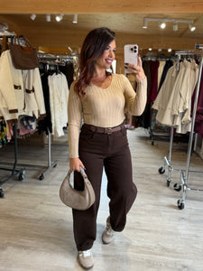 Pull côtelé camel MAISSANE (taille unique, 34 au 42)