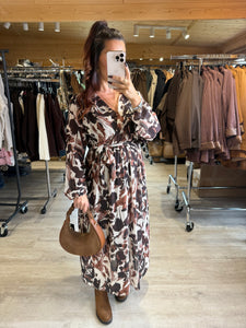 Robe longue MARWA motif écru chocolat(42 au 48)