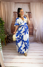 Charger l'image dans la galerie, Robe blanche fleuri bleu PETRA (40 au 48)