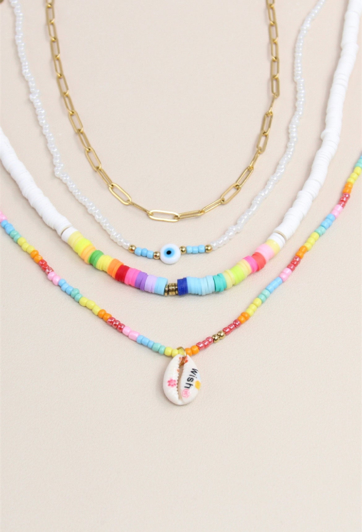 Collier perle en lot de 4 pcs modèles assortis en acier inoxydable ☀️