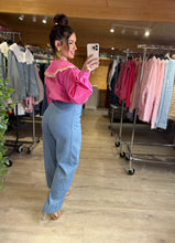 Charger l'image dans la galerie, Chemise col claudine fuchsia, bordure fleuri LADY (36 au 42)
