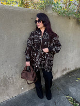 Charger l&#39;image dans la galerie, Manteaux poncho en laine chocolat motif bandana ANOUK (36 au 48)