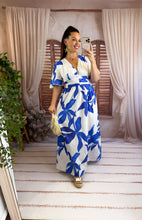 Charger l'image dans la galerie, Robe blanche fleuri bleu PETRA (40 au 48)