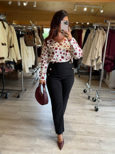 Pull écru/fleurs bordeaux LORIE (34 au 44)