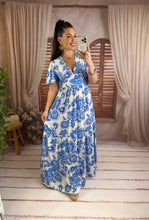 Charger l'image dans la galerie, Robe longue arabesque bleu ISALINE (36 au 48)