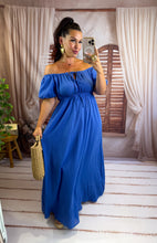 Charger l'image dans la galerie, Robe uni col bardot bleu LUCIA (36 au 44)