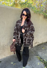 Charger l&#39;image dans la galerie, Manteaux poncho en laine chocolat motif bandana ANOUK (36 au 48)
