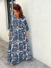 Charger l&#39;image dans la galerie, Robe motif feuille bleu marine ( 36 au 48 )