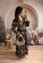 Charger l&#39;image dans la galerie, Robe fleuri camel/doré avec ceinture DORIA (36 au 48) ⭐️