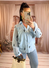 Charger l'image dans la galerie, Chemisier bleu  motif noir SYDNEY (36 au 48)