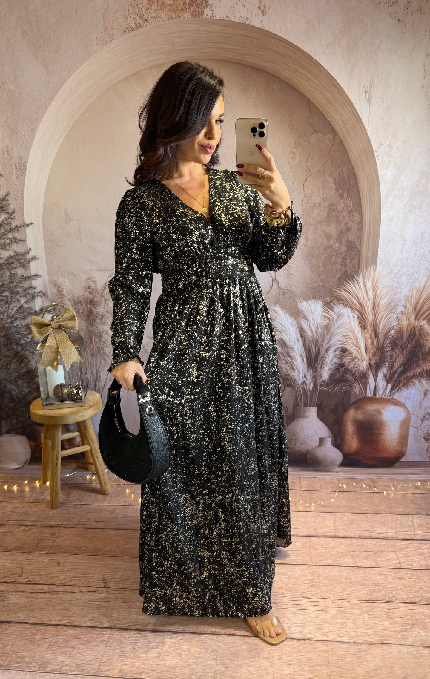 Robe longue noir éclat d'or CECILIA (36 au 50) ⭐️