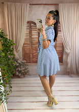 Charger l'image dans la galerie, Robe courte rayé bleu noeud à la taille LENA (36 au 48 )