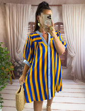 Charger l'image dans la galerie, Robe chemise manche courte rayé bleu jaune PILIO ( 36 au 46) New