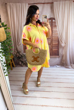 Charger l'image dans la galerie, Robe chemise gaz de coton jaune motif soleil fluo ANOUK (42 au 48)