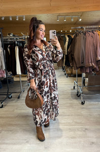 Robe longue MARWA motif écru chocolat(42 au 48)