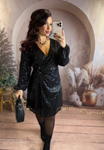 Charger l'image dans la galerie, Robe à sequins noir MEGARA (36 au 48)